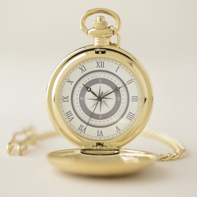 Vintage Compass (static compass graphic) Pocket Watch (Inside)