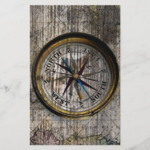 Vintage Compass Wood Stationery