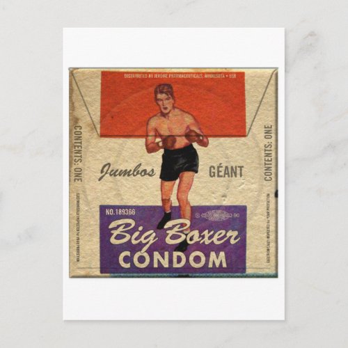 Vintage Condom Big Boxer Jumbo Prophylactic Postcard