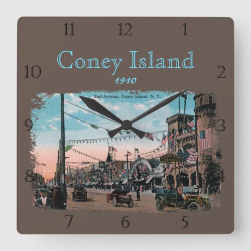 Vintage Coney Island Custom Square Wall Clock