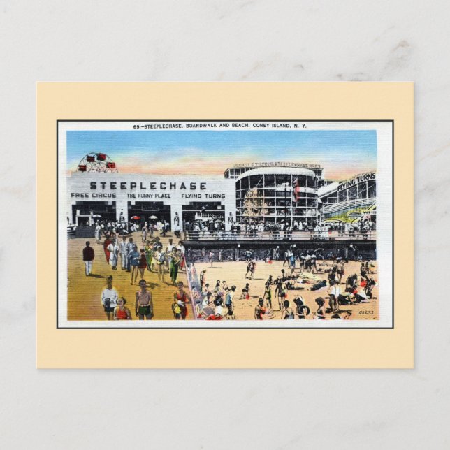 Vintage Coney Island steeplechase boardwalk beach Postcard (Front)