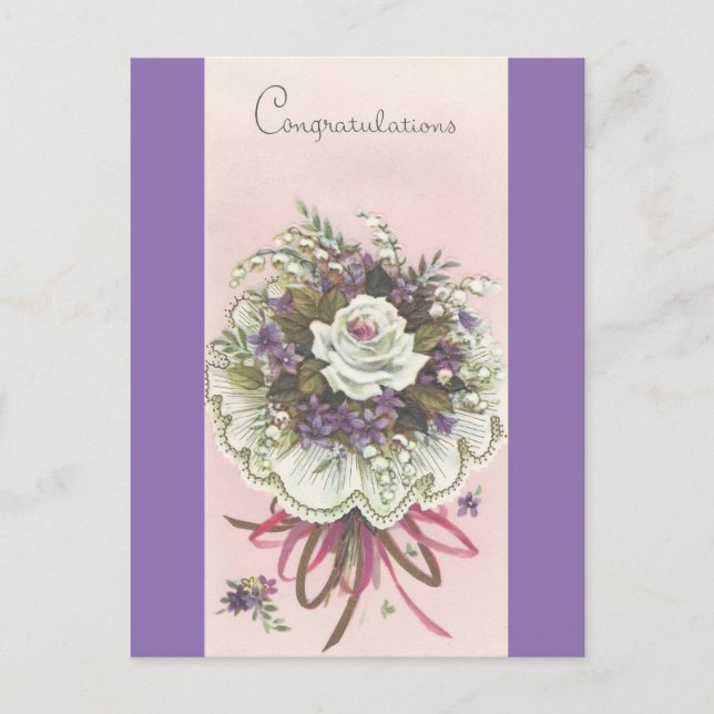 Vintage Congratulations Bouquet Postcard (Front)