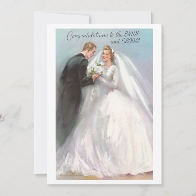 Vintage Congratulations Bride and Groom Holiday Card (Front)