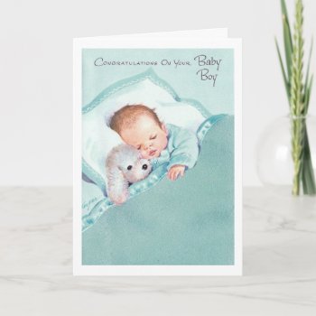 Vintage - Congratulations On Your Baby Boy  Card by AsTimeGoesBy at Zazzle