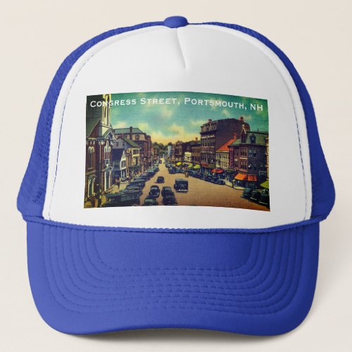 Vintage Congress Street Portsmouth NH Photo Trucker Hat