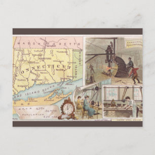 Vintage Connecticut Map History Postcard