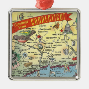 Vintage Connecticut Map Metal Ornament
