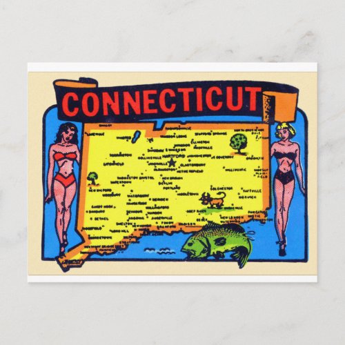 Vintage Connecticut Pin_Up Postcard