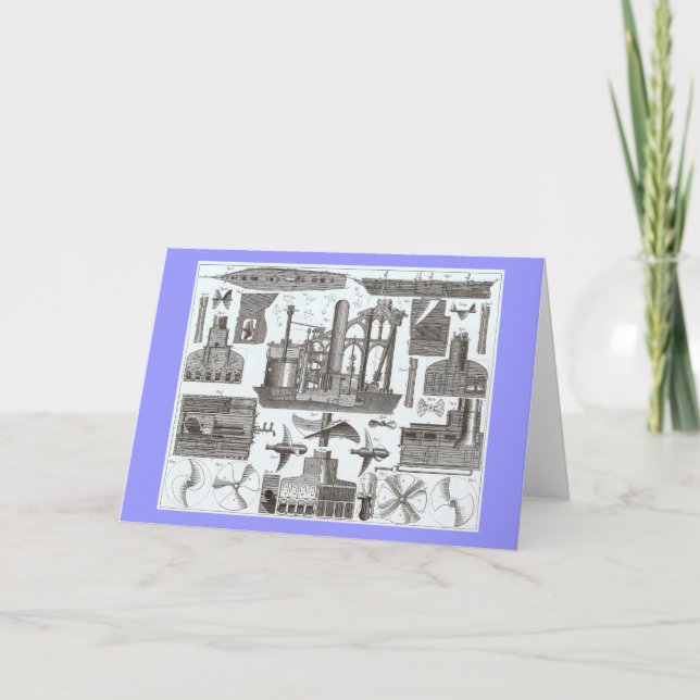 Vintage Construction of Steamships 1850 Card (Front)