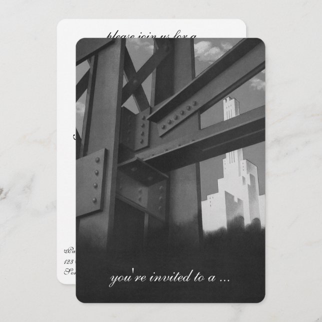 Vintage Construction Skyscrapers Retirement Party Invitation (Front/Back)