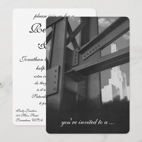 Vintage Steel Construction Skyscraper; Retirement Personalized Announcements