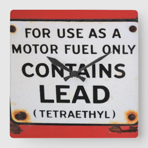 Vintage Contains Lead (Tetraethyl) Gas Pump Sign Square Wall Clock