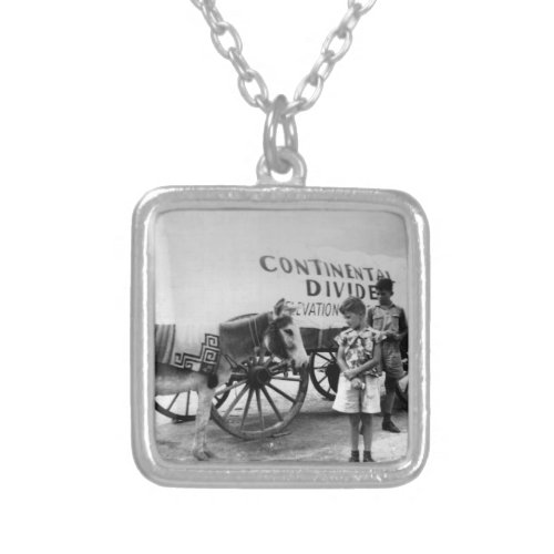 Vintage Continental Divide Donkey and Kids Silver Plated Necklace