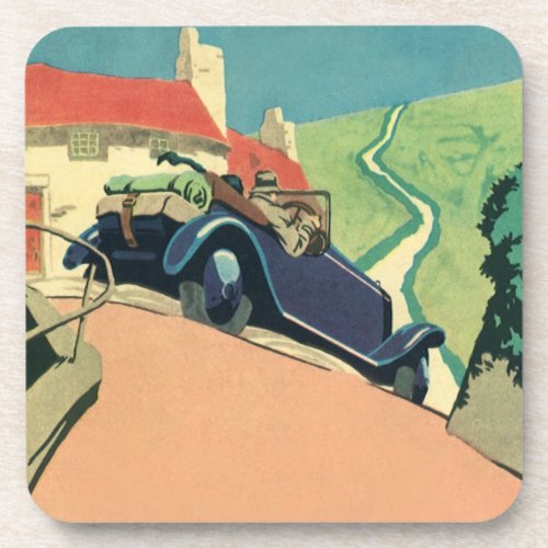 Vintage Convertible Car Road Trip in the Country Beverage Coaster