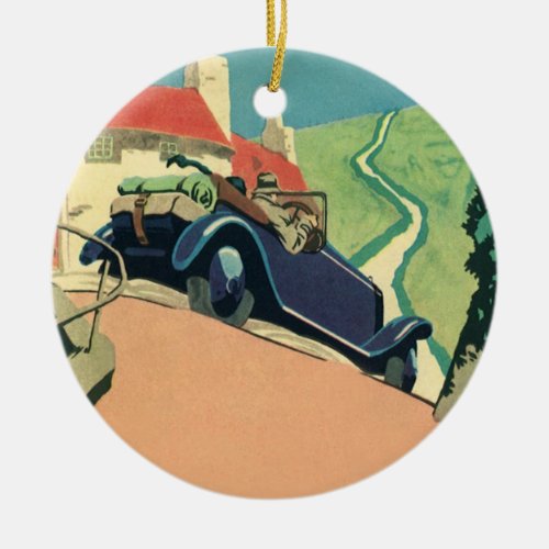 Vintage Convertible Car Road Trip in the Country Ceramic Ornament