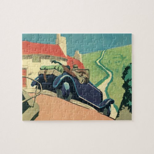 Vintage Convertible Car Road Trip in the Country Jigsaw Puzzle