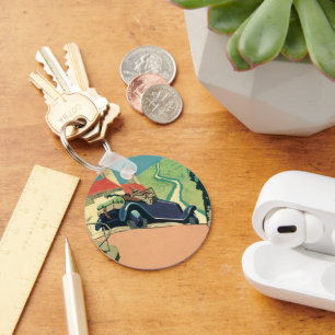 Vintage Convertible Car Road Trip in the Country Keychain