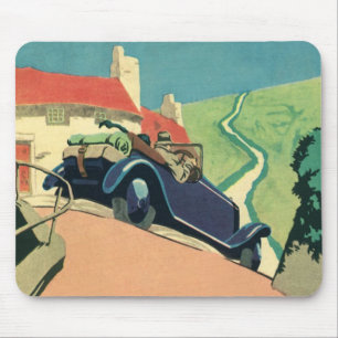 Vintage Convertible Car Road Trip in the Country Mouse Pad