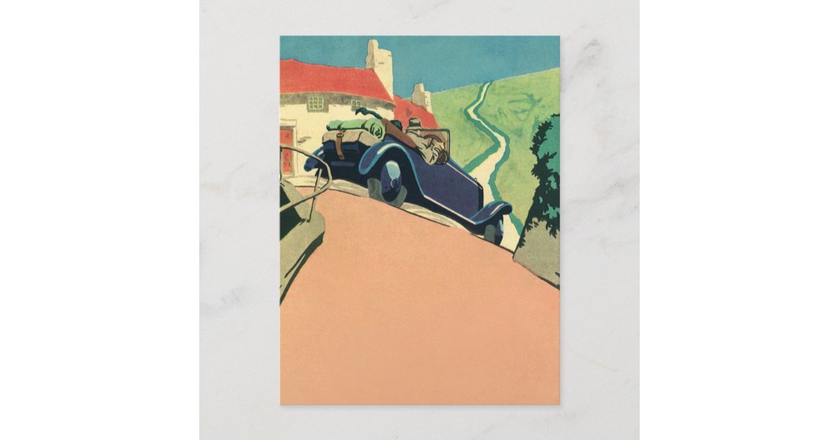 Vintage Convertible Car Road Trip in the Country Postcard | Zazzle