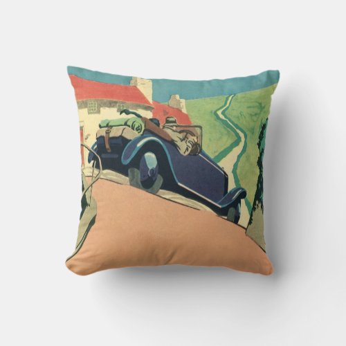 Vintage Convertible Car Road Trip in the Country Throw Pillow