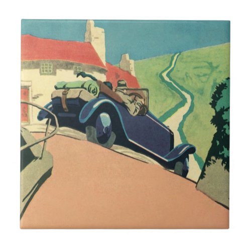 Vintage Convertible Car Road Trip in the Country Tile