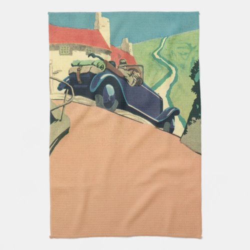 Vintage Convertible Car Road Trip in the Country Towel