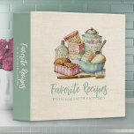 Vintage Cookbook Baking Supplies Recipe 3 Ring Binder<br><div class="desc">Feminine vintage cooking and baking supplies on a linen background decorates this recipe binder. Personalize it with your name. Comes withe either Blue or pink trim. Designed for you by Blackberry Boulevard.</div>