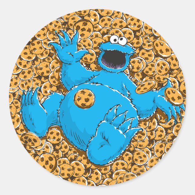 Vintage Cookie Monster and Cookies Classic Round Sticker (Front)