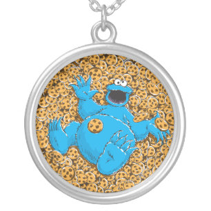 Vintage Cookie Monster and Cookies Silver Plated Necklace