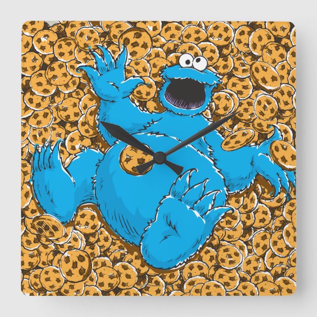 Vintage Cookie Monster and Cookies Square Wall Clock (Front)
