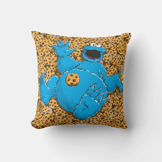 Vintage Cookie Monster and Cookies Throw Pillow (Front)