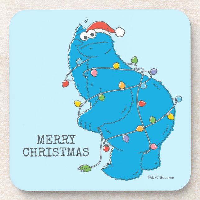 Vintage Cookie Monster Christmas Lights Beverage Coaster (Front)