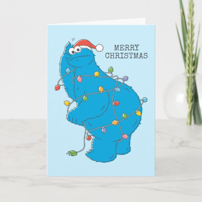 Vintage Cookie Monster Christmas Lights Card (Front)