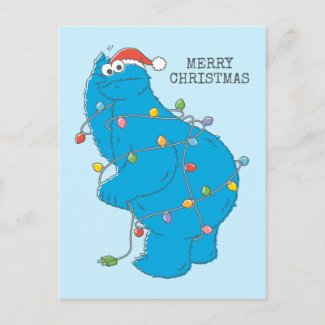 Vintage Cookie Monster Christmas Lights Postcard