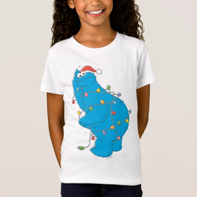 Vintage Cookie Monster Christmas Lights T-Shirt (Front)