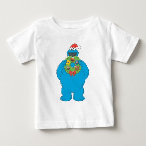 Vintage Cookie Monster Christmas Wreath Baby T_Shirt