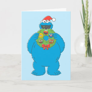 Vintage Cookie Monster Christmas Wreath Card