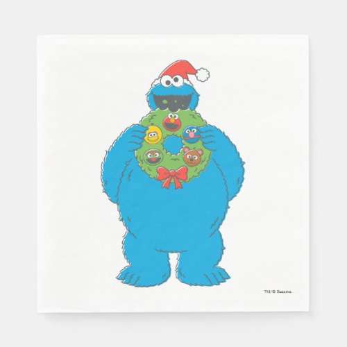 Vintage Cookie Monster Christmas Wreath Napkins