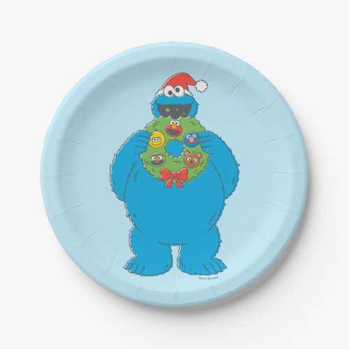 Vintage Cookie Monster Christmas Wreath Paper Plates