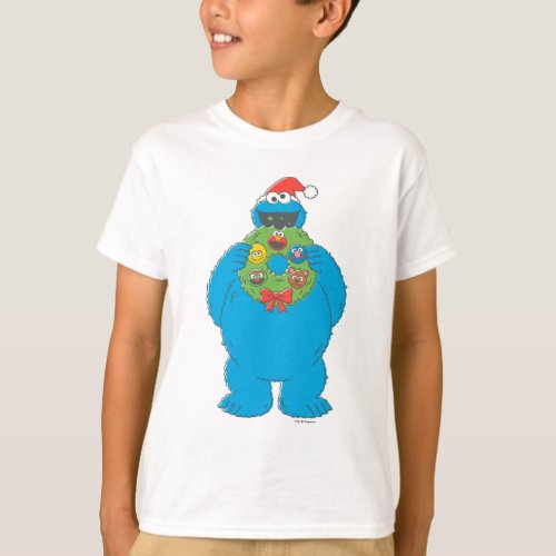Vintage Cookie Monster Christmas Wreath T_Shirt