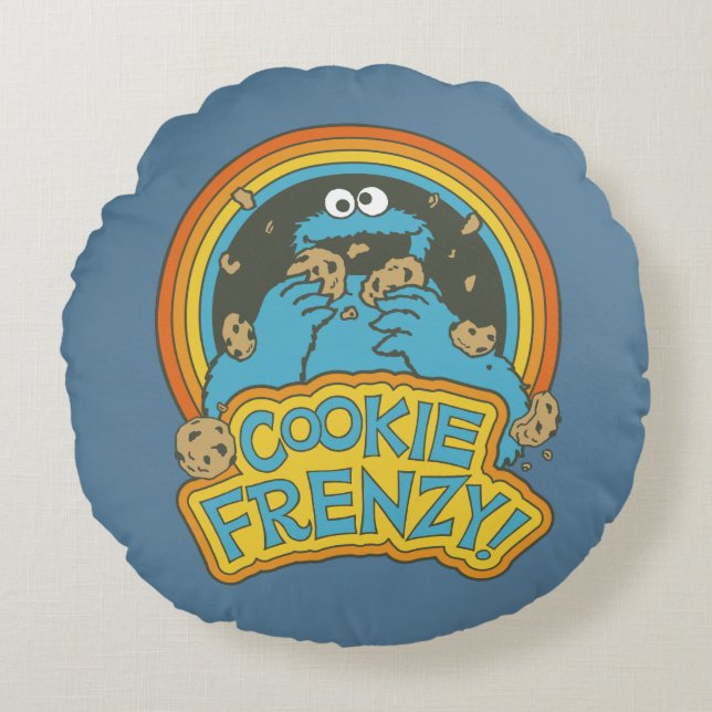 Vintage Cookie Monster | Cookie Frenzy Round Pillow (Front)
