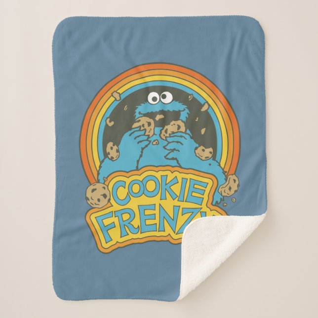 Vintage Cookie Monster | Cookie Frenzy Sherpa Blanket (Front)