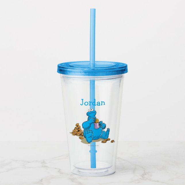 Vintage Cookie Monster Eating Cookies Acrylic Tumbler (Front)