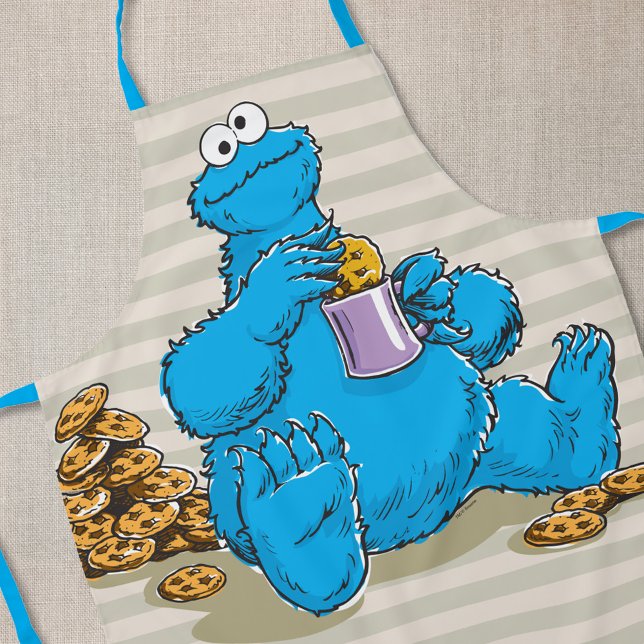 Vintage Cookie Monster Eating Cookies Apron (Apron on linen)
