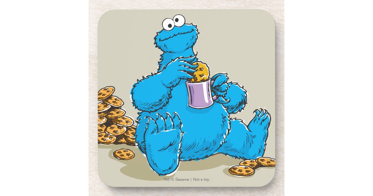 Vintage Cookie Monster Eating Cookies Coaster | Zazzle