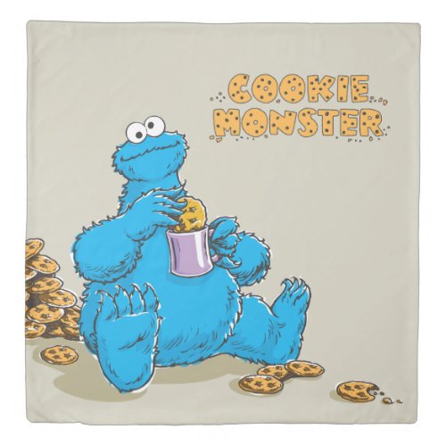 Vintage Cookie Monster Eating Cookies Duvet Cover