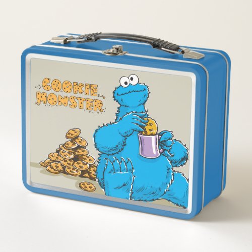 Vintage Cookie Monster Eating Cookies Metal Lunch Box