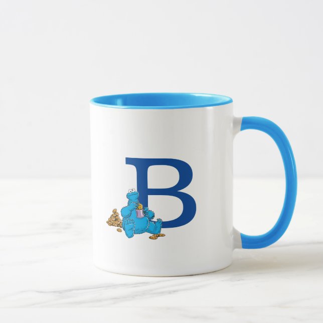 Vintage Cookie Monster Eating Cookies Monogram B Mug (Right)