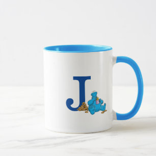 Vintage Cookie Monster Eating Cookies Monogram J Mug
