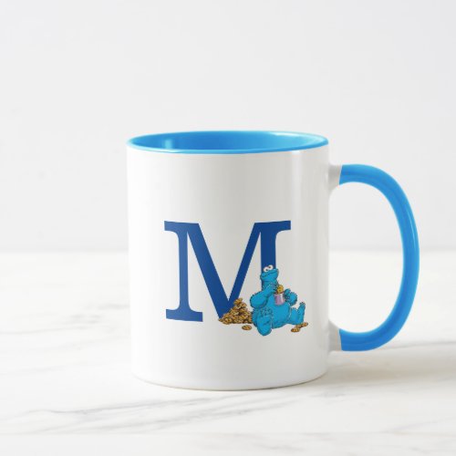 Vintage Cookie Monster Eating Cookies Monogram M Mug